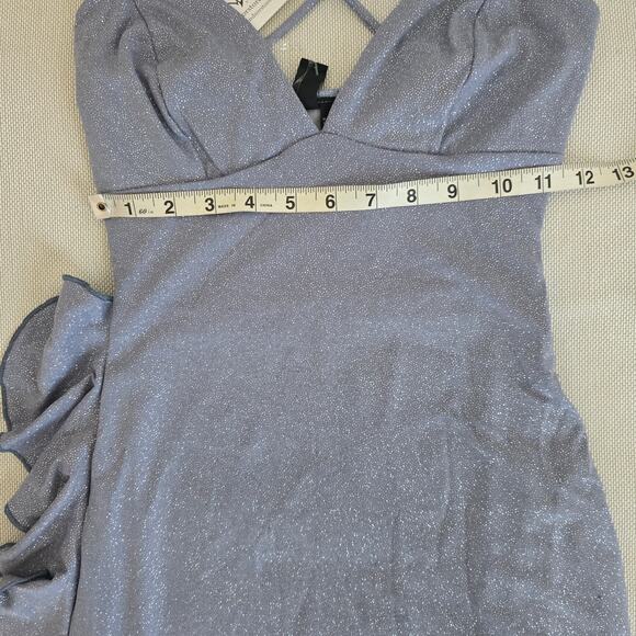 Windsor Baby Blue Sleeveless V-Neck Ruffle Glitter Mini Dress Size Small - Picture 7 of 8